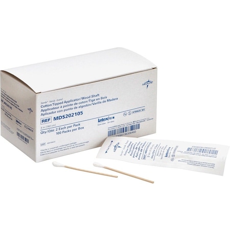Medline Cotton Tip Applicator, 3", Sterile, 200/BX, White, PK200 MIIMDS202105